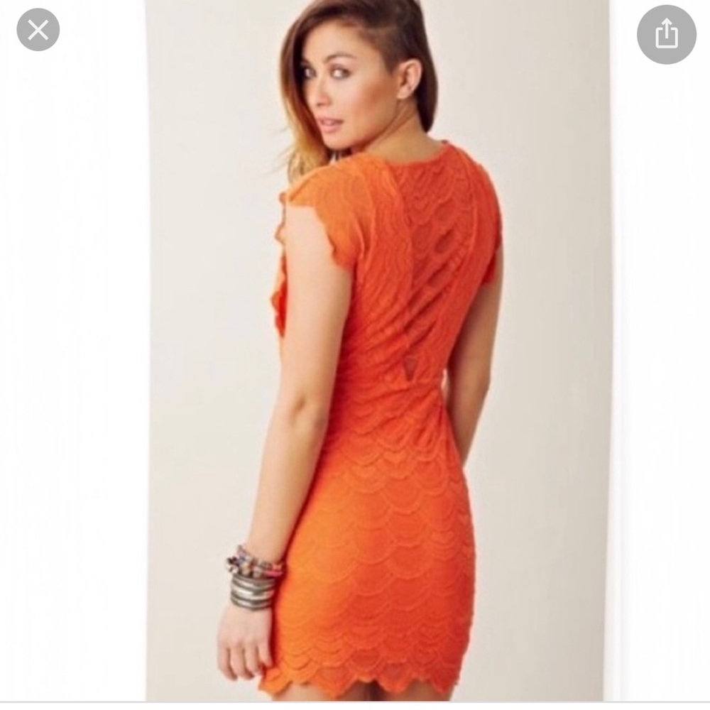Nightcap Orange Scalloped Lace Mini Dress